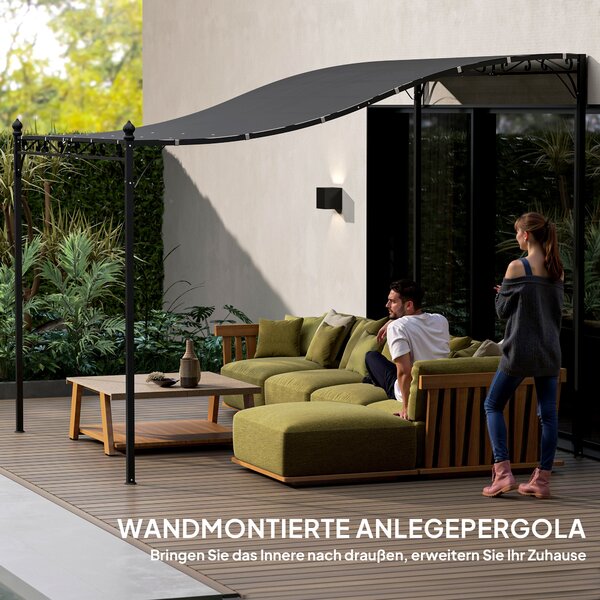 OUTSUNNY Voľne stojaca kovová pergola so zaťahovacou plátennou strechou 298 x 248 cm tmavosivá