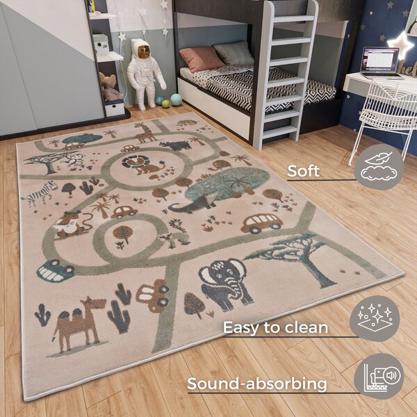 Hanse Home , Detský koberček Adventures 105972 Cream Brown Grey, 120x170, béžová, detská izba