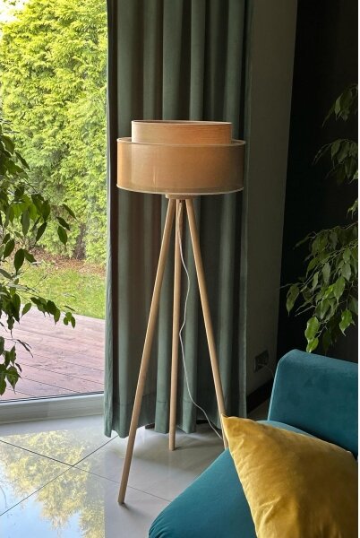 Duolla - Stojacia lampa WOOD BOHO 1xE27/15W/230V pr. 45 cm medená/hnedá/béžová