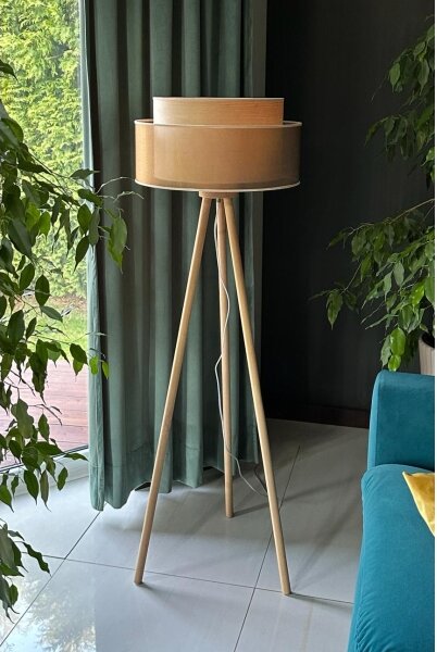 Duolla - Stojacia lampa WOOD BOHO 1xE27/15W/230V pr. 45 cm medená/hnedá/béžová
