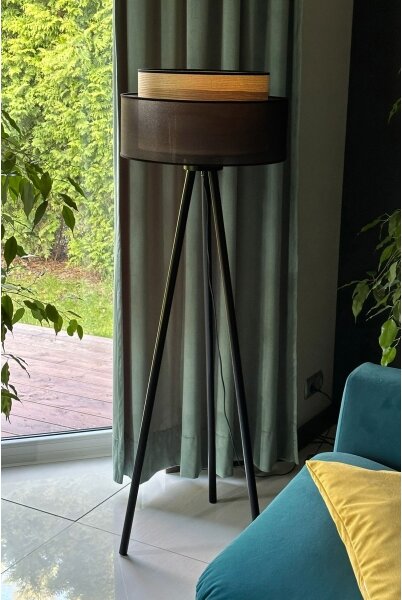 Duolla - Stojacia lampa WOOD BOHO 1xE27/15W/230V pr. 45 cm čierna/béžová