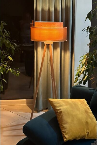 Duolla - Stojacia lampa WOOD BOHO 1xE27/15W/230V pr. 45 cm medená/hnedá/béžová
