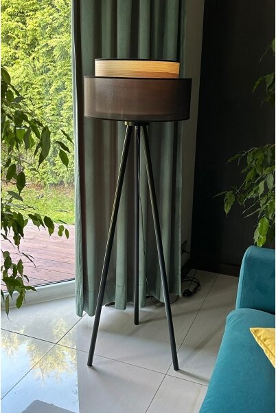 Duolla - Stojacia lampa WOOD BOHO 1xE27/15W/230V pr. 45 cm čierna/béžová