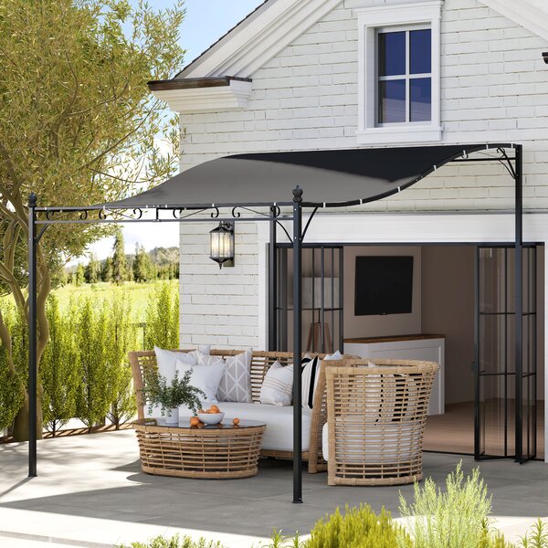 OUTSUNNY Voľne stojaca kovová pergola so zaťahovacou plátennou strechou 298 x 248 cm tmavosivá