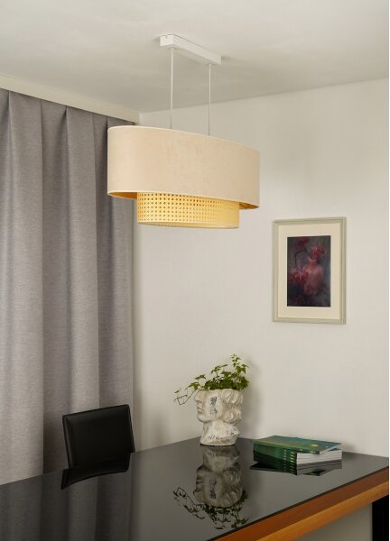 Duolla - Luster na lanku DOUBLE OVAL RATTAN 2xE27/15W/230V krémová/ratan