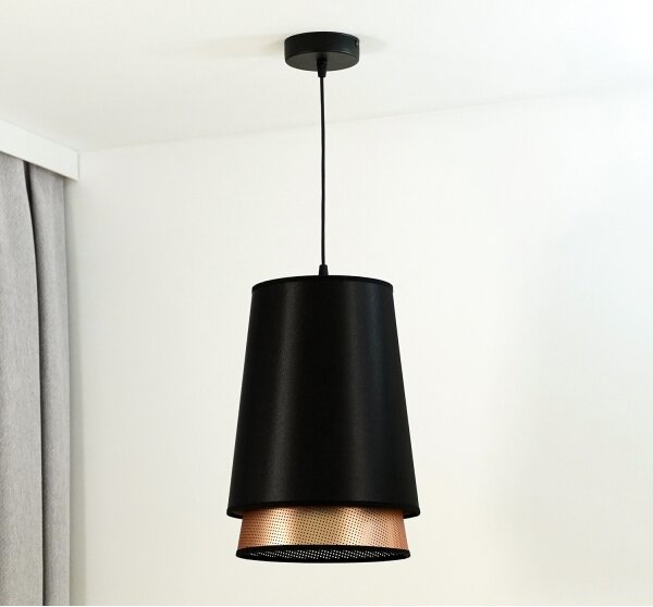 Duolla - Luster na lanku BELL SHINY 1xE27/15W/230V pr. 25 cm čierna/medená