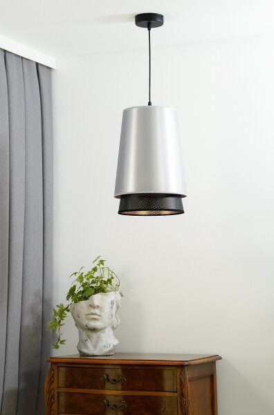 Duolla - Luster na lanku BELL SHINY 1xE27/15W/230V pr. 25 cm strieborná/čierna