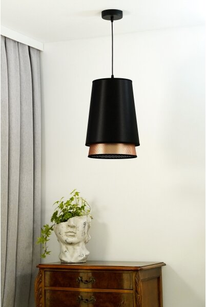 Duolla - Luster na lanku BELL SHINY 1xE27/15W/230V pr. 25 cm čierna/medená