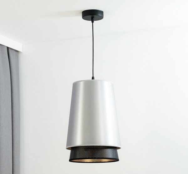 Duolla - Luster na lanku BELL SHINY 1xE27/15W/230V pr. 25 cm strieborná/čierna