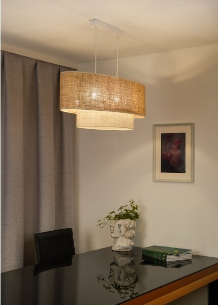 Duolla - Luster na lanku DOUBLE OVAL YUTE 2xE27/15W/230V hnedá/krémová