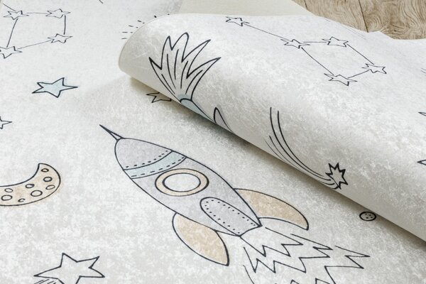 Dywany Łuszczów , Detský kusový koberec Bambino 1278 Space rocket cream, 80x150, viacfarebná, detská izba