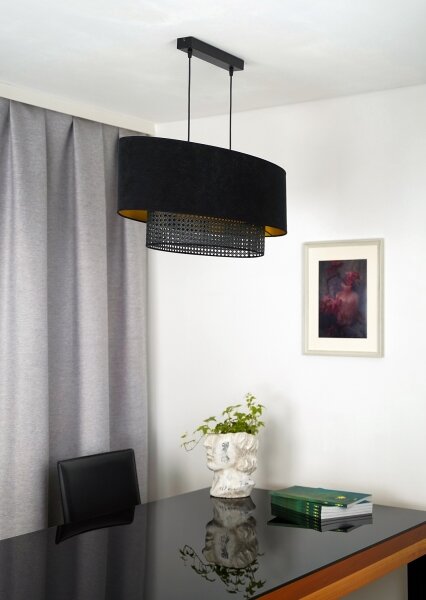 Duolla - Luster na lanku DOUBLE OVAL RATTAN 2xE27/15W/230V čierna/ratan