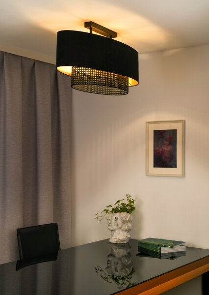 Duolla - Prisadený luster DOUBLE OVAL RATTAN 2xE27/15W/230V čierna/ratan