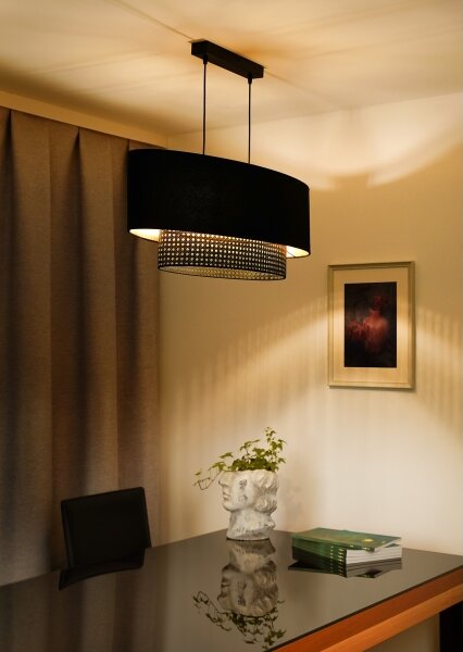 Duolla - Luster na lanku DOUBLE OVAL RATTAN 2xE27/15W/230V čierna/ratan