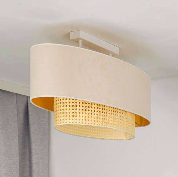 Duolla - Prisadený luster DOUBLE OVAL RATTAN 2xE27/15W/230V krémová/ratan