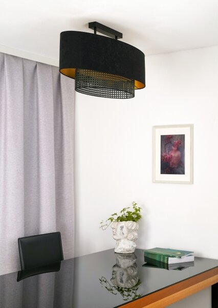 Duolla - Prisadený luster DOUBLE OVAL RATTAN 2xE27/15W/230V čierna/ratan
