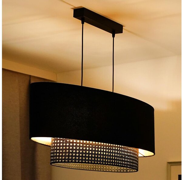 Duolla - Luster na lanku DOUBLE OVAL RATTAN 2xE27/15W/230V čierna/ratan