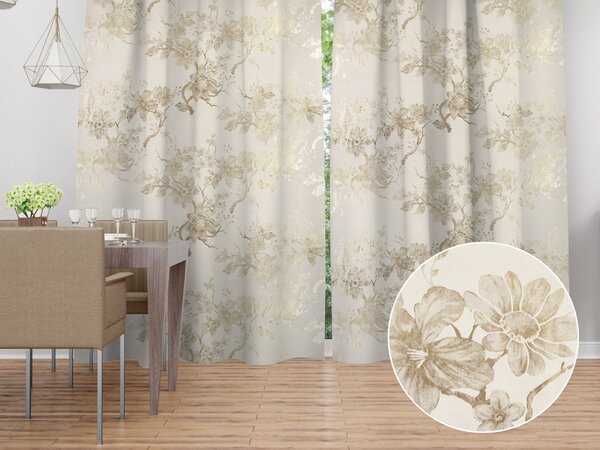 Biante Zamatový záves Isabela Flower IBL-022 Zlaté kvety na smotanovom - šírka 135 cm 135x140 cm