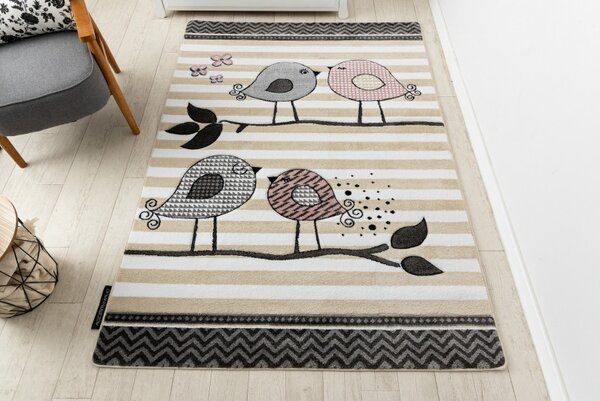 Dywany Łuszczów , Detský kusový koberec Petit Birds cream, 120x170, šedá, detská izba