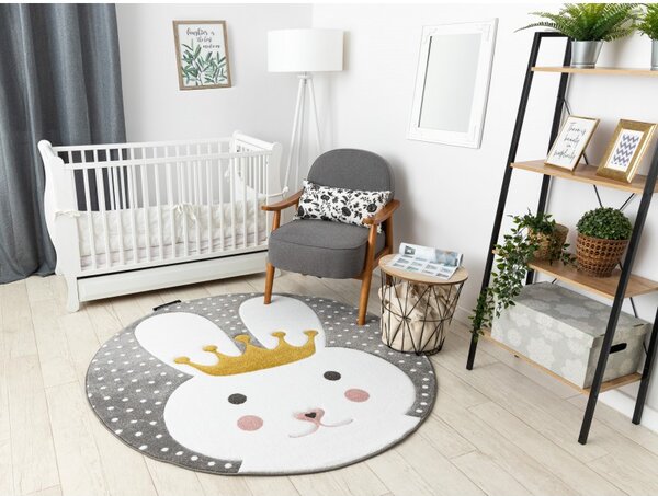 Dywany Łuszczów, Detský kusový koberec Petit Bunny grey kruh, 160x160 (priemer) kruh, šedá, detská izba