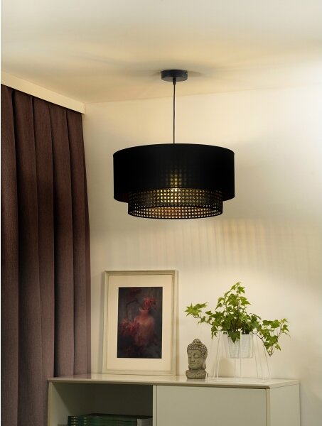 Duolla - Luster na lanku BOHO RATTAN 1xE27/15W/230V pr. 45 cm čierna