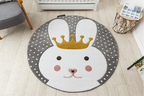 Dywany Łuszczów, Detský kusový koberec Petit Bunny grey kruh, 160x160 (priemer) kruh, šedá, detská izba
