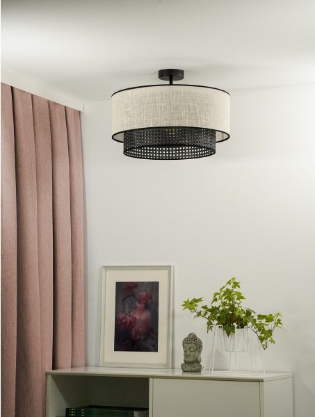 Duolla - Prisadený luster RATTAN YUTE 1xE27/15W/230V pr. 45 cm krémová/čierna
