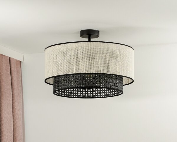 Duolla - Prisadený luster RATTAN YUTE 1xE27/15W/230V pr. 45 cm krémová/čierna