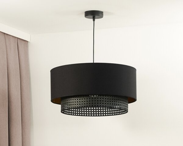 Duolla - Luster na lanku BOHO RATTAN 1xE27/15W/230V pr. 45 cm čierna