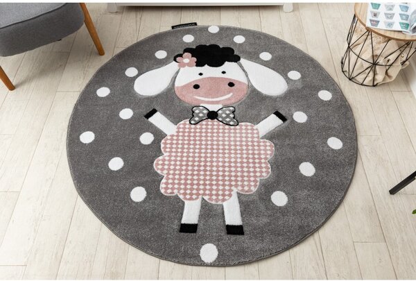 Dywany Łuszczów , Detský kusový koberec Petit Dolly sheep grey kruh, 120x120 (priemer) kruh, ružová, detská izba