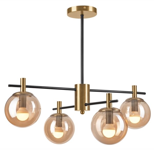 Luster na tyči LILOU 4xE14/5W/230V zlatá/čierna/dymová béžová