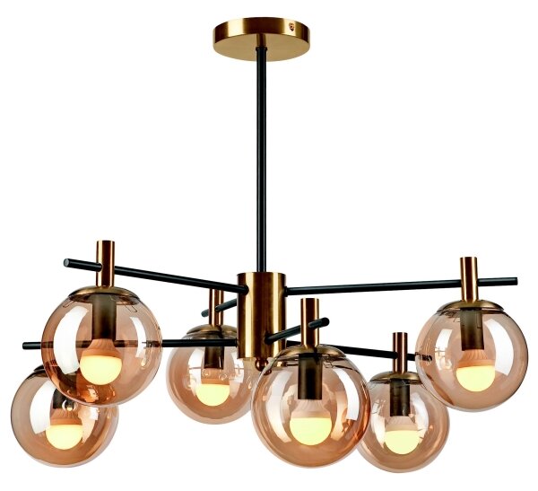 Luster na tyči LILOU 6xE14/5W/230V zlatá/čierna/dymová béžová