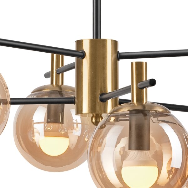 Luster na tyči LILOU 6xE14/5W/230V zlatá/čierna/dymová béžová