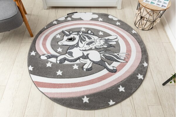 Dywany Łuszczów , Detský kusový koberec Petit Pony grey kruh, 120x120 (priemer) kruh, ružová, detská izba