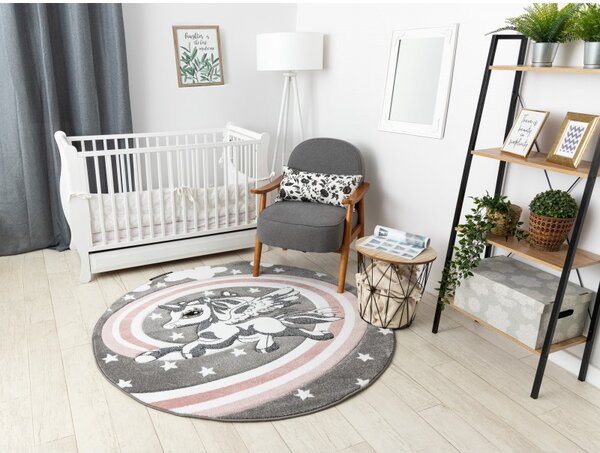 Dywany Łuszczów , Detský kusový koberec Petit Pony grey kruh, 120x120 (priemer) kruh, ružová, detská izba