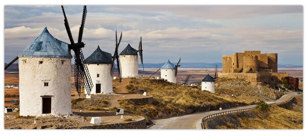 Obraz - Veterné mlyny Consuegra, Španielsko (120x50 cm)