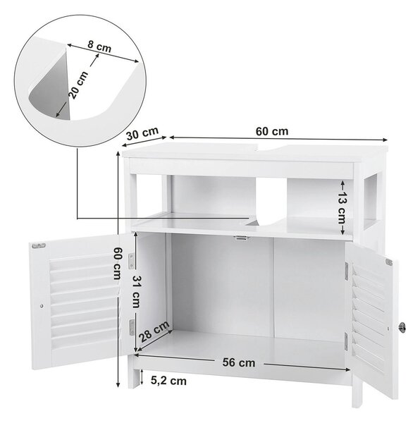 SKRINKA POD UMÝVADLO, biela, biela, 60/60/30 cm MID.YOU - Kúpeľňové skrinky, Online Only