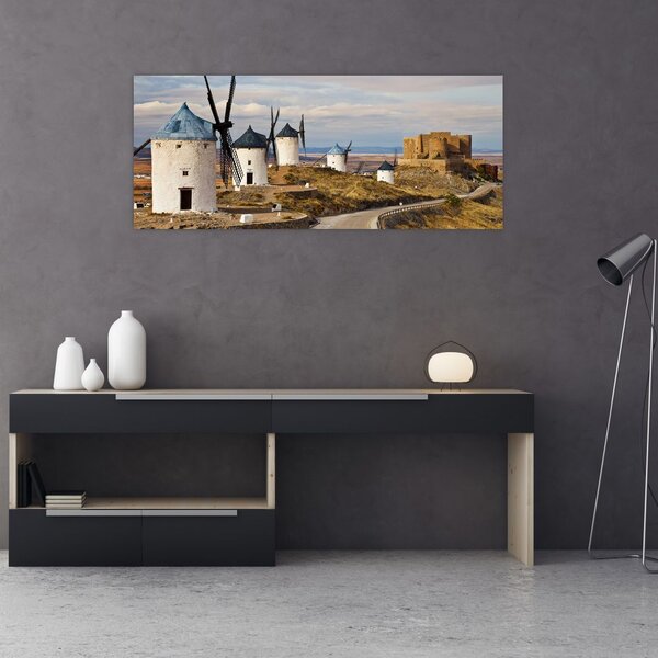 Obraz - Veterné mlyny Consuegra, Španielsko (120x50 cm)