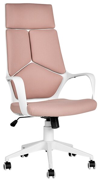 Kancelárska kreslo ružové čalúnenie biely rám s kolieskami nastaviteľná výška otočná stolička do kancelárie