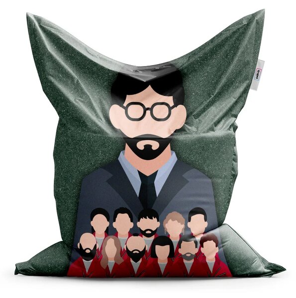Sablio Sedací vak Money heist Profesor a jeho tím Zelená - 150x100 cm