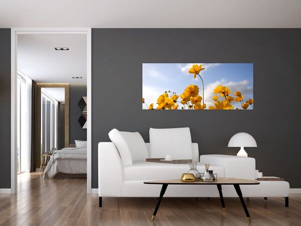 Obraz poľa s jasne žltými kvetmi (120x50 cm)