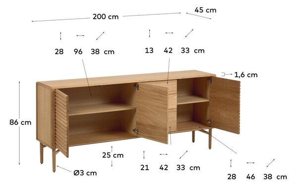 Nízka komoda v dekore duba v prírodnej farbe 200x86 cm Lenon – Kave Home
