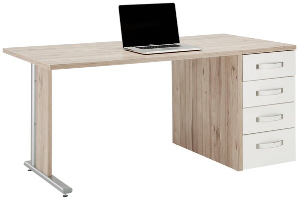 PÍSACÍ STÔL, biela, biela s vysokým leskom, priebežná dubová škárovka, 160/72,8/80 cm Premium Living - Kancelárske stoly