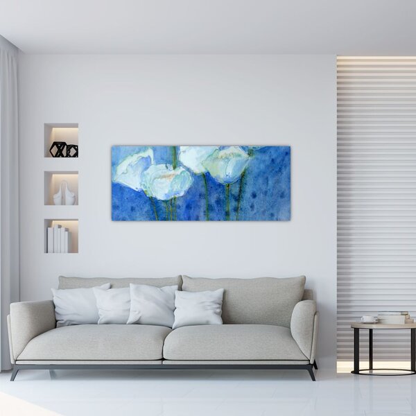Obraz - Biele tulipány (120x50 cm)