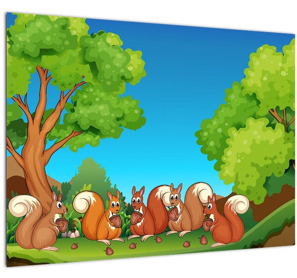 Sklenený obraz - Veselé veveričky (70x50 cm)