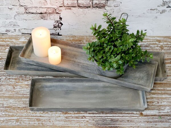 3ks plechový antik dlhý podnos Old French - 62*13*3/ 52*13*3/ 42*13*3 cm - Chic Antique