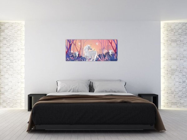 Obraz - Jednorožec v magickom lese (120x50 cm)