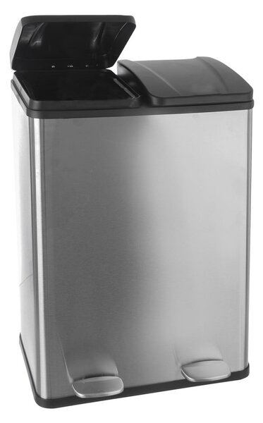 Nášľapný odpadkový kôš na triedený odpad z nehrdzavejúcej ocele v lesklo striebornej farbe 2x30 l Duo – Orion