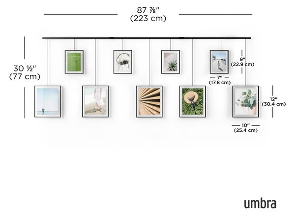 Čierne kovové rámčeky na stenu v súprave 9 ks 223x77,5 cm Exhibit – Umbra