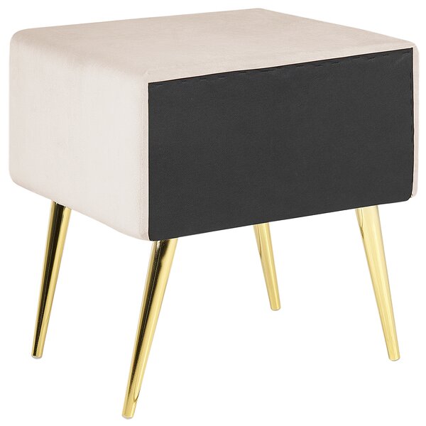 Nočný stolík béžový zamatový čalúnený 1 zásuvka minimalistický dizajn nábytok do spálne